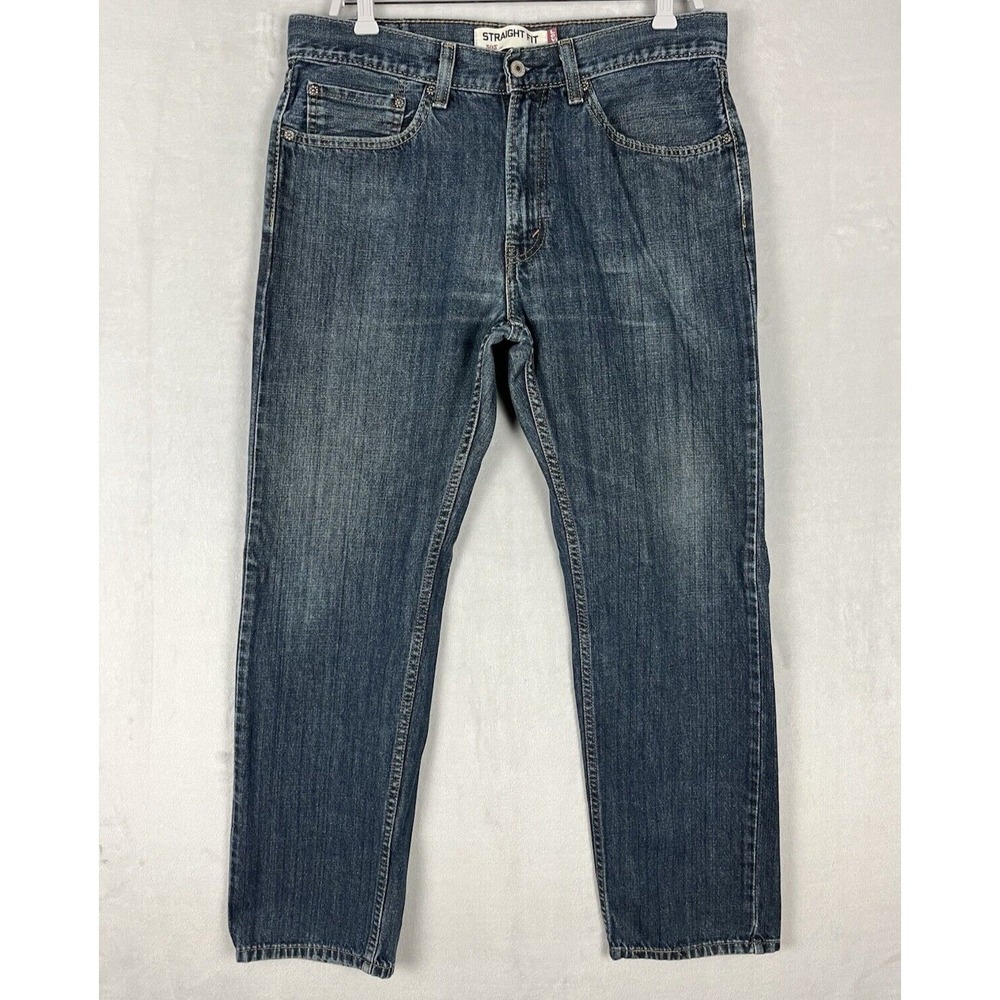 LEVI'S 505 Jean Men 34x32 Blue Wash Regular Fit Straight Fit Whiskering Cowboy